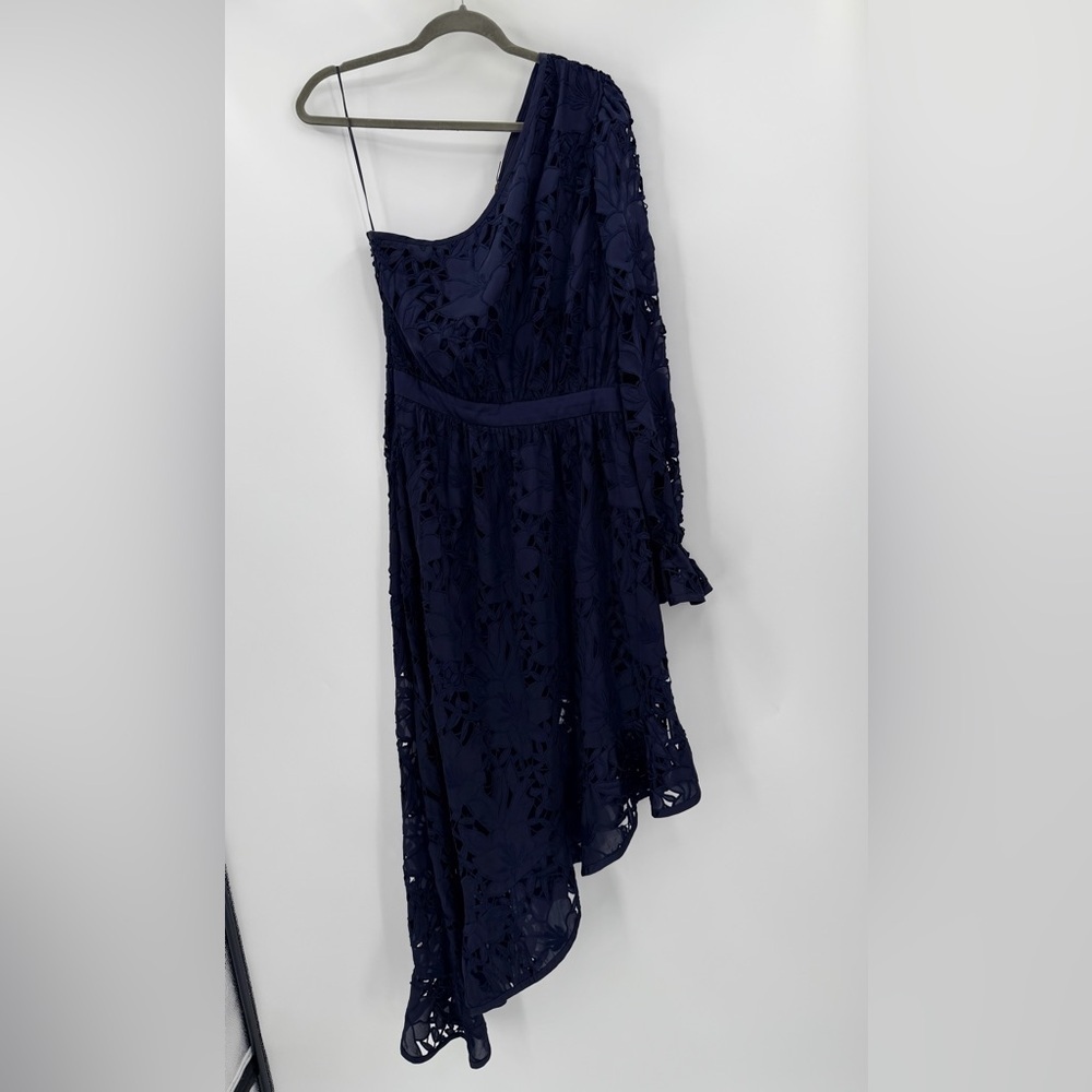 RAMY BROOK Navy Blue Jayda Asymmetrical One Shoulder Lace Dress 6 NO BELT - Picture 2 of 5